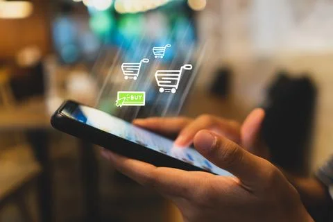 Women hand using smartphone do online selling for people shopping online wi.. Stock Photos