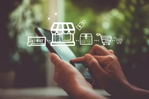 Women hand using smartphone do online selling for people shopping online wi.. Stock Photos