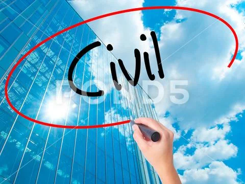 Women Hand writing Civil with black marker on visual screen Stock Photos