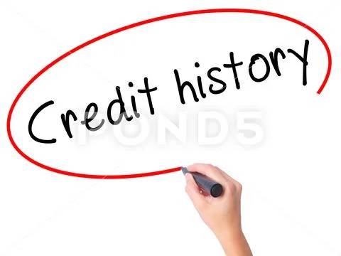 Women Hand writing Credit history with black marker on visual sc Stock Photos