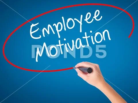 Women Hand writing Employee Motivation with black marker on visu Stock Photos
