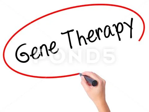 Women Hand writing Gene Therapy with black marker on visual sc Stock Photos