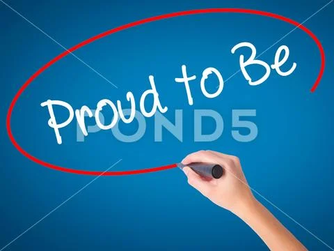 Women Hand writing Proud to Be with black marker on visual scree Stock Photos