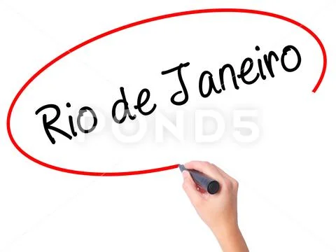 Women Hand writing Rio de Janeiro with black marker on visual sc Stock Photos