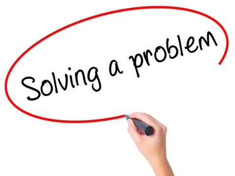 Women Hand writing Solving a problem with black marker on visual screen Foto stock
