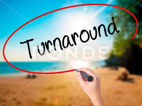 Women Hand writing Turnaround with black marker on visual screen Stock Photos