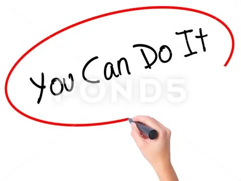 Women Hand writing You Can Do It with black marker on visual scr Stock Photos