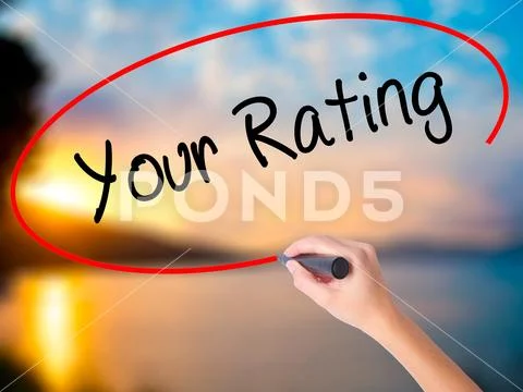 Women Hand writing Your Rating with black marker on visual scree Stock Photos