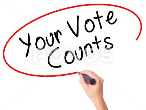 Women Hand writing Your Vote Counts with black marker on visual Stock Photos