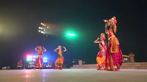 Women hold traditional dance performance in India Stock Footage