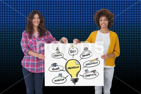 Women holding bill board with innovation graphics Stock Photos