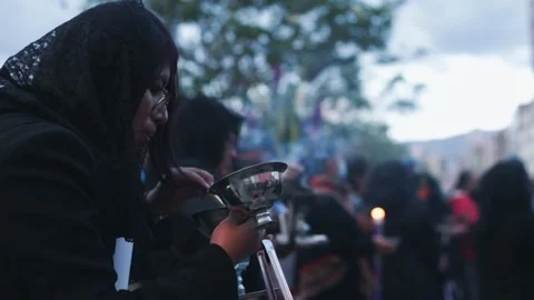 Women with incense in procession of the Lord of the Miracles. Stock Footage 219447853