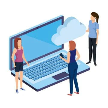 Women with laptop and cloud computing Illustrazione stock