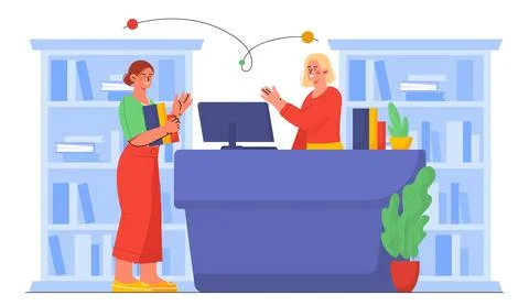 Women in library vector concept Stock Illustration