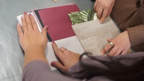 Women make up the mudboard in the masterclass Stock Footage 123347993