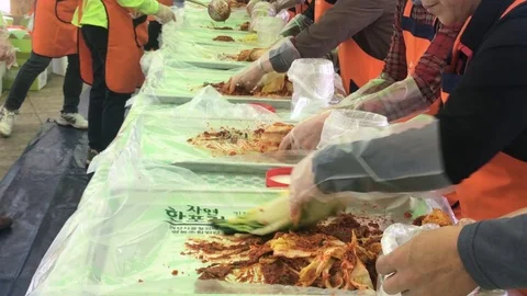 Women making kimchi Stock Footage
