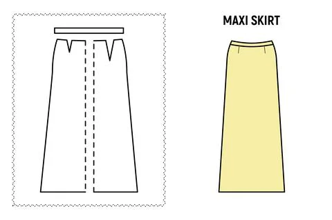 Women maxi skirt pattern. Technical drawing for sewing. 스톡 일러스트
