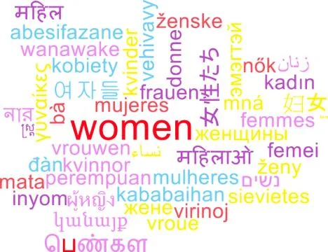 Women multilanguage wordcloud background concept Stock Illustration