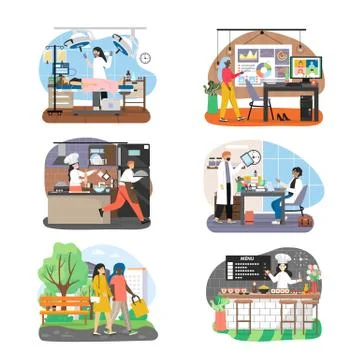 Women occupation set, flat vector isolated illustration. Female surgeon, doctor Stock Illustration