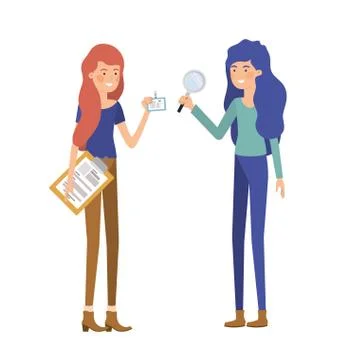 Women with office objects in white background Stock Illustration