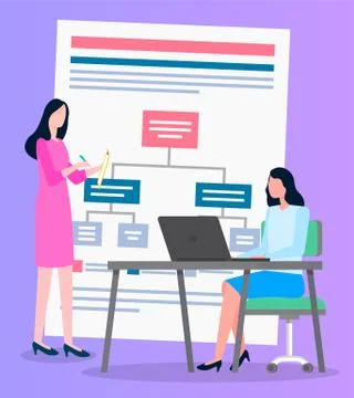 Women office workers are developing a plan how to attract customers, make scheme Illustrazione stock