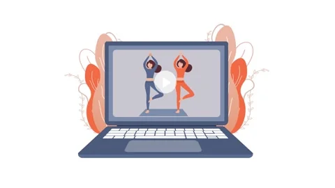 Women practicing yoga online using laptop on white and green screen background Stock Footage 319028714