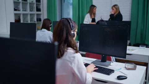Women Programmers Working In Office, View From Back, Professionals Programming Stock Footage 274148835