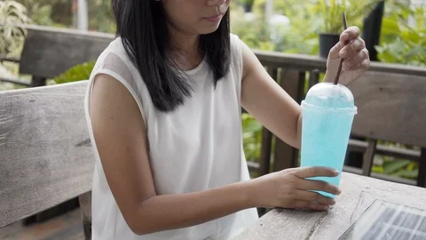 Women quench their thirst by drinking soda water. Stock Footage 89254591