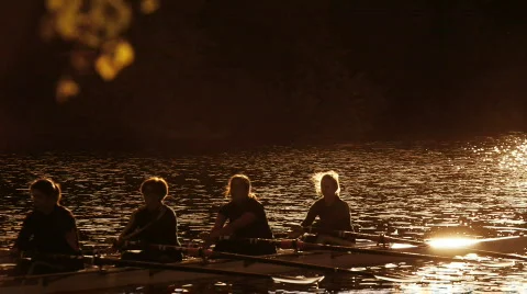 Women Rowers Training on the River Stock Footage