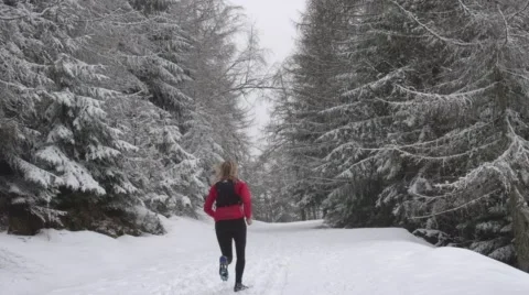 Women Running Through Snowy Forest. Stock-Footage 59156757