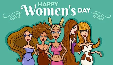 Women s Day design with comic women group Women s Day greeting card design... Stock Photos