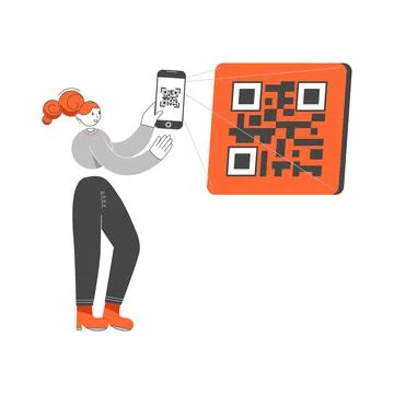Women scans a qr code イラスト素材