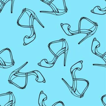 Women shoes seamless pattern vector hand drawn illustration Stock Illustration