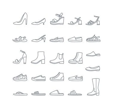 Women shoes simple flat basic footwear icons Stock Illustration