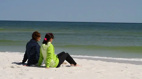 Women Sitting Beach Stock Footage 24805032