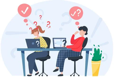 Women solving question. Problem Solution. Career success in teamwork, creative Stock Illustration