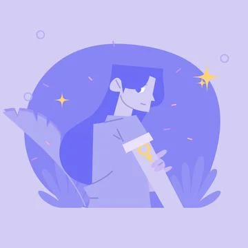 Women Standing Strong: A Flat Vector Illustration of a Woman Facing the Future. Stock Illustration