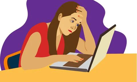 Women Stress in Computer Flat Vector Illustration Stock Illustration