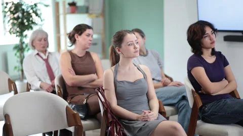 Women student pupil attends class in study room, listens to lecture Stock Footage 341786028