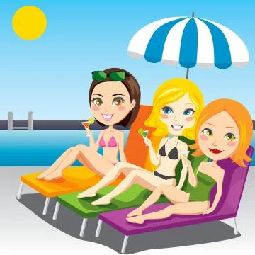 Women Sunbathing 스톡 일러스트