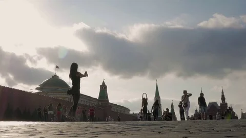 Women taking photos on Red Square Stock Footage