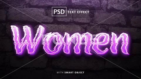 Women text - editable neon font effects Modello PSD