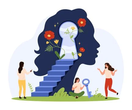 Women Unlocking Creative Mindset with Key イラスト素材