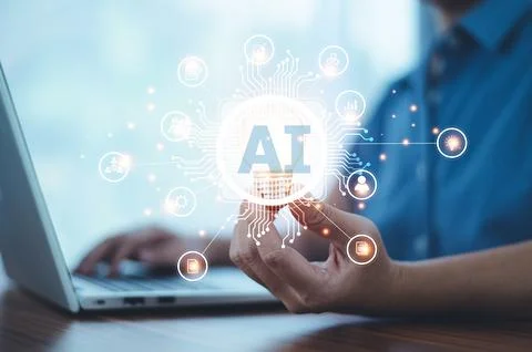 Women using Ai technology search on internet for marketing data analysis an.. 写真素材