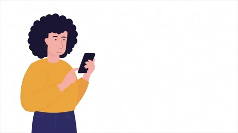 Women using mobile 2D cartoon flat characters. White screen, 4K. 스톡 동영상 296672961