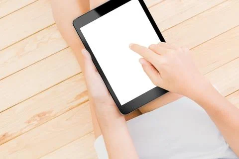 Women using tablet white screen with clipping path easy for change display Stock Photos