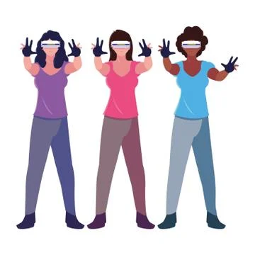 Women using technology of augmented reality Stockillustratie