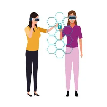 Women using technology of augmented reality vector design イラスト素材