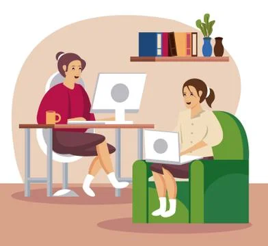 Women using technology for work at home 스톡 일러스트