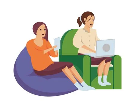Women using technology for work at home 스톡 일러스트